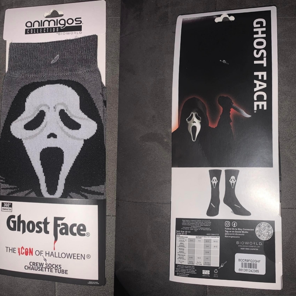 Horro Halloween Ghost Face Men Crew Sock 10-13 Bioworld Animigos Col…